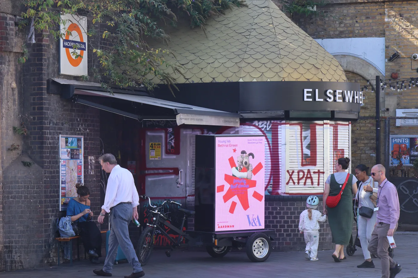 The Inside Aardman ad bike outside a London Underground station entrance